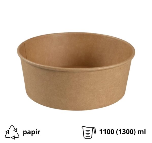 Posoda papirnata 1100 (1300) ml d=190 mm h=66 mm, kraft, bez poklopca 50 kom