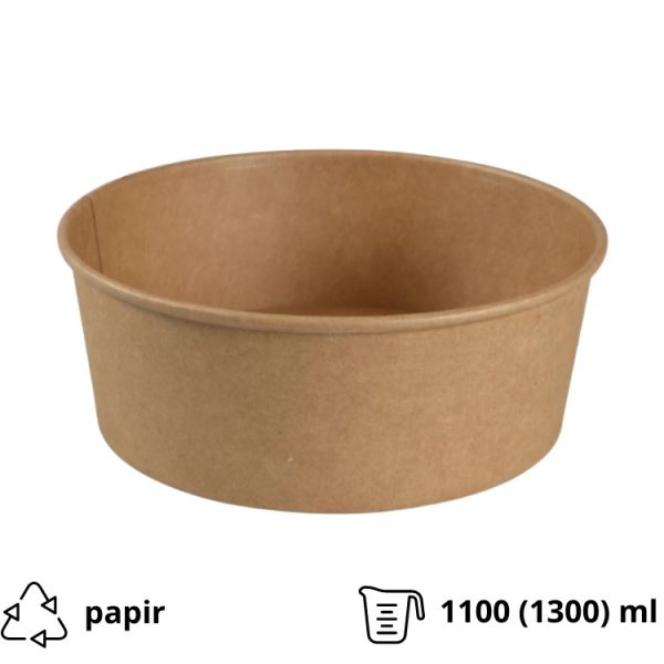 Posoda papirnata 1100 (1300) ml d=190 mm h=66 mm, kraft, bez poklopca 50 kom