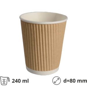 Čaša papirnata 240 ml d=80 mm ripple kraft SUP, 25 kom