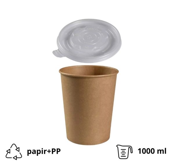 Posuda papirnata 1000 ml d=115 mm h=136 mm, kraft, za poklopcem, 50 kom (komplet)