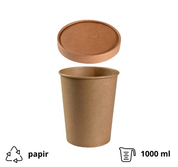 Posuda papirnata 1000 ml d=115 mm h=136 mm, kraft, za poklopcem (komplet)