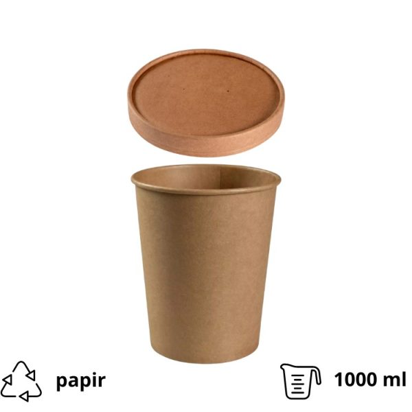 Posuda papirnata 1000 ml d=115 mm h=136 mm, kraft, za poklopcem (komplet)