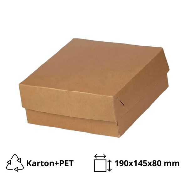 Kutija s poklopcem za desert 19×14.5×8 cm KRAFT (unutarnja metalizirana PET) [6 kom/pak]