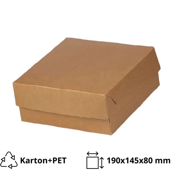 Kutija s poklopcem za desert 19×14.5×8 cm KRAFT (unutarnja metalizirana PET) [6 kom/pak]