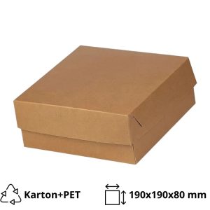 Kutija s poklopcem za desert 19x19xx8 cm KRAFT (unutarnja metalizirana PET) [15 kom/pak]