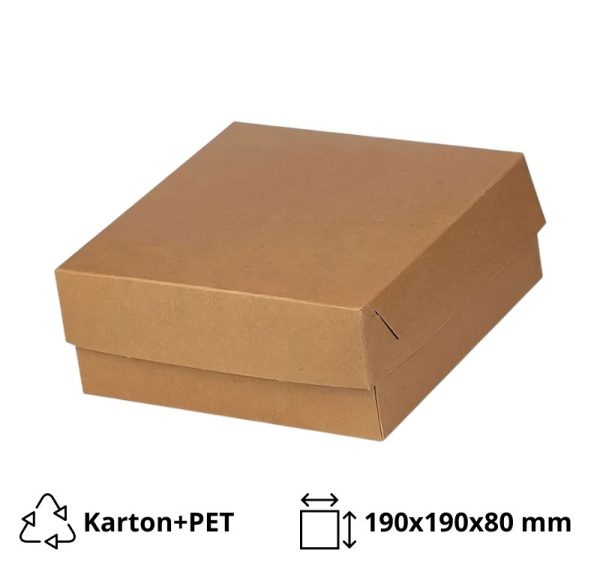 Kutija s poklopcem za desert 19x19xx8 cm KRAFT (unutarnja metalizirana PET) [15 kom/pak]