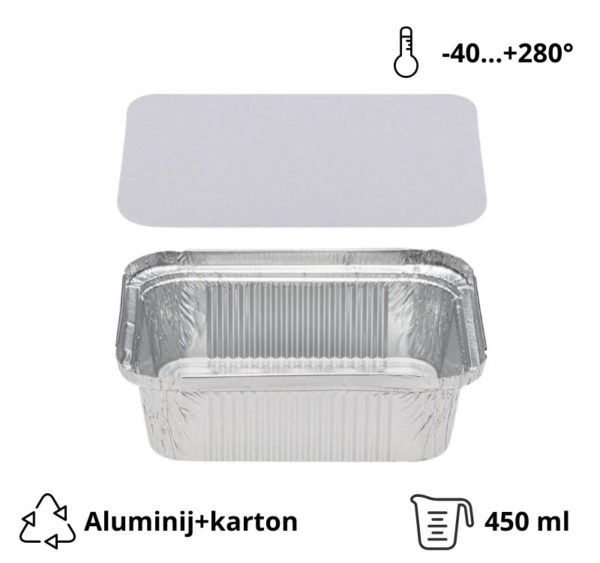 Alu posuda za poklopcem 450 ml 146x121x40mm, 100 kom (komplet)