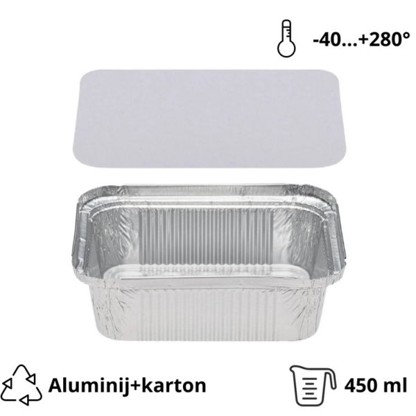 Alu posuda za poklopcem 450 ml 146x121x40mm, 100 kom (komplet)
