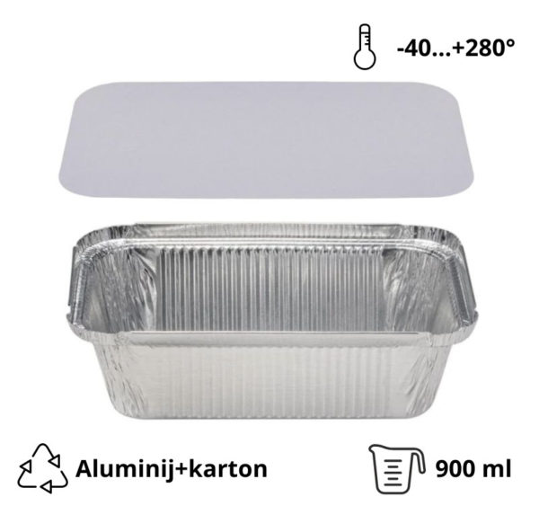 Alu posuda za poklopcem 900 ml 202x137x50mm, 100 kom (komplet)