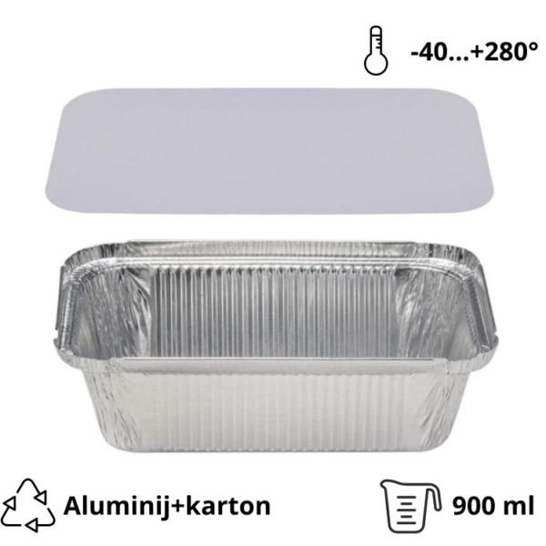 Alu posuda za poklopcem 900 ml 202x137x50mm, 100 kom (komplet)
