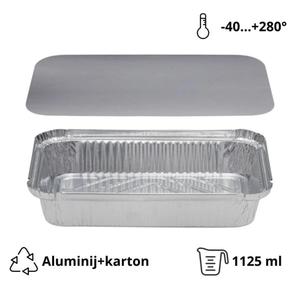 Alu posuda za poklopcem 1125 ml 247x147x45mm (komplet)