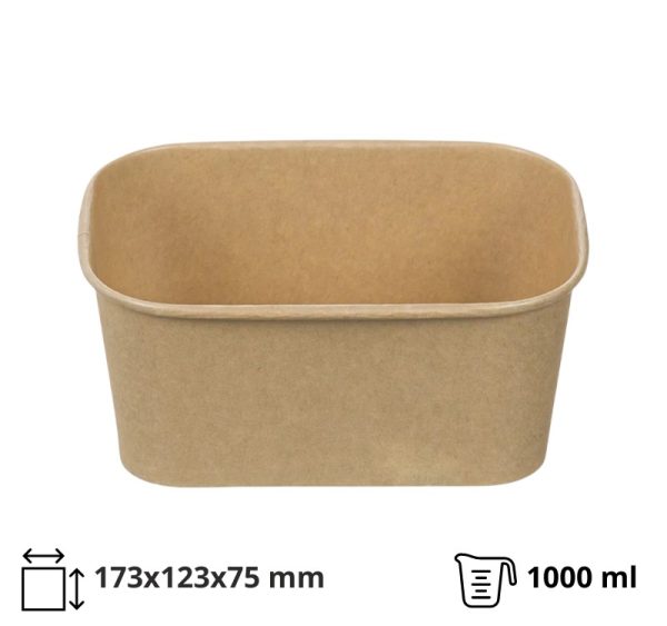 Papirnata posuda 1000 ml 173х123х75mm, kraft, bez poklopca 50 kom