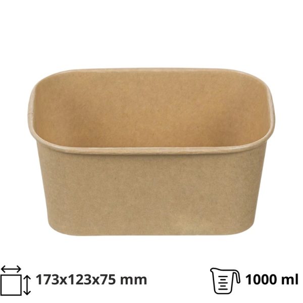 Papirnata posuda 1000 ml 173х123х75mm, kraft, bez poklopca 50 kom