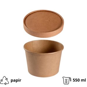 Posuda papirnata 550 ml d=115 mm h=77 mm, kraft, za poklopcem, 50 kom (komplet)
