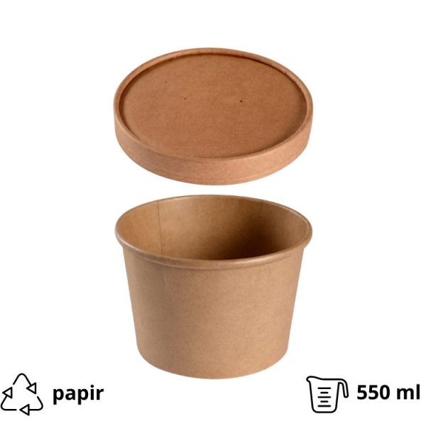 Posuda papirnata 550 ml d=115 mm h=77 mm, kraft, za poklopcem, 50 kom (komplet)