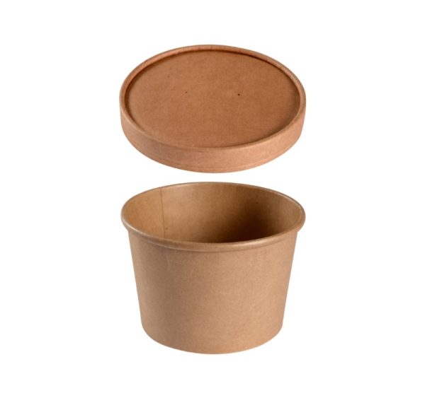 Posuda papirnata 550 ml d=115 mm h=77 mm, kraft, za poklopcem, 50 kom (komplet)