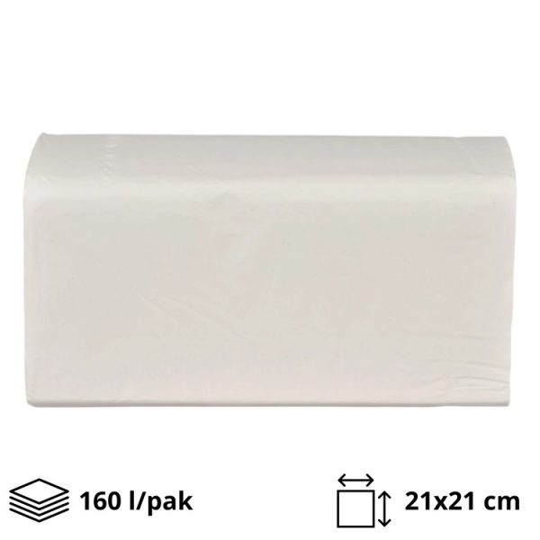 Papirnati ručnici V-zlozenka 2 sl., 21×21 cm.,200 l/pak Celuloz 100%