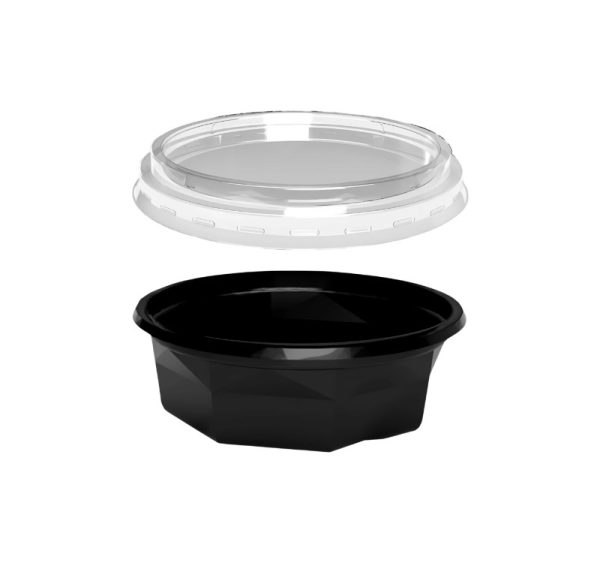 Posuda PET 200 ml d=116 mm h=38 mm crna za poklopcem, 100 kom (komplet)