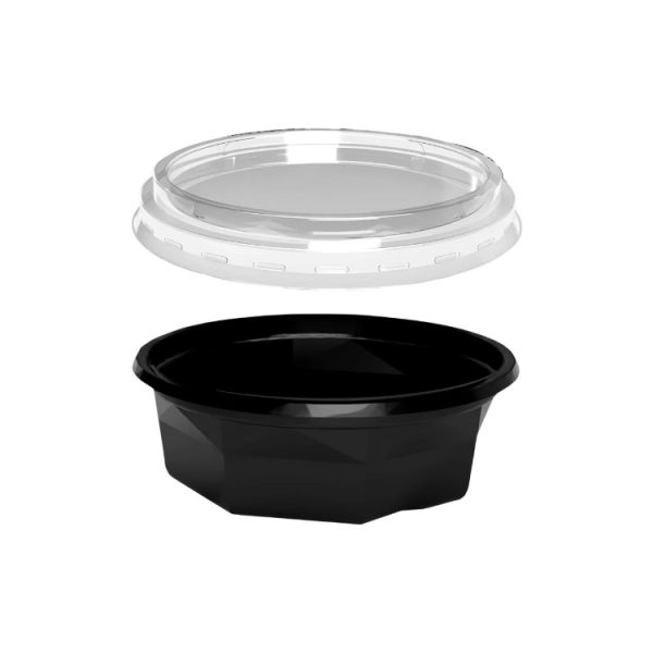 Posuda PET 200 ml d=116 mm h=38 mm crna za poklopcem, 100 kom (komplet)