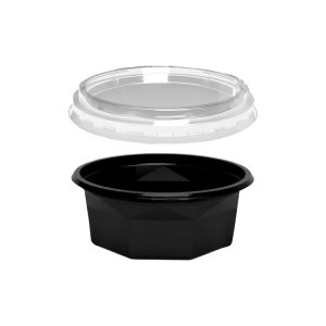 Posuda PET 250 ml d=116 mm h=45 mm crna za poklopcem, 100 kom (komplet)