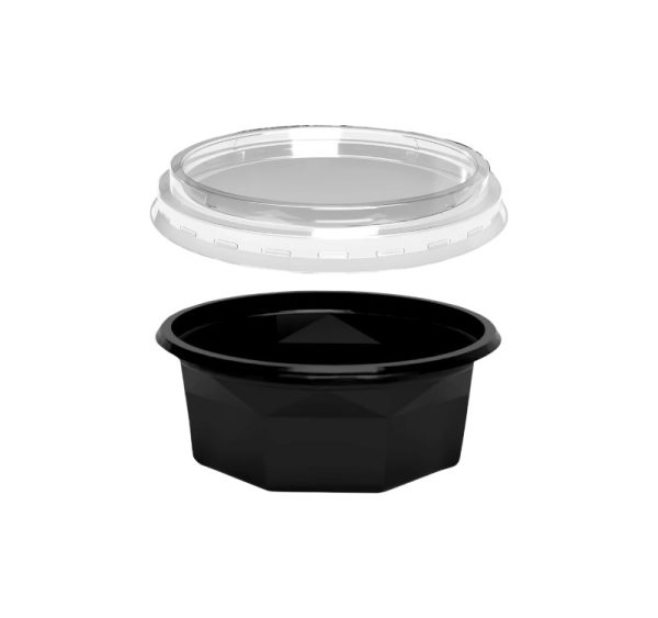 Posuda PET 250 ml d=116 mm h=45 mm crna za poklopcem, 100 kom (komplet)