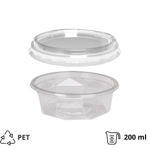 Posuda PET 200 ml d=116 mm h=38 mm prozirna za poklopcem, 100 kom (komplet)