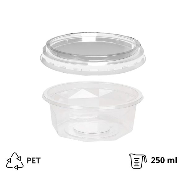 Posuda PET 250 ml d=116 mm h=45 mm prozirna za poklopcem,100 kom (komplet)