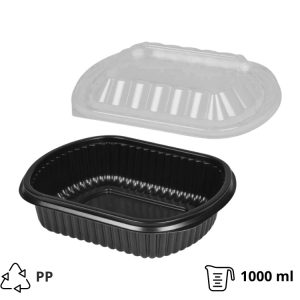 Posuda PP 1000 ml 210x180x50 mm crna za poklopcem, 50 kom (komplet)