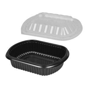 Posuda PP 1000 ml 210x180x50 mm crna za poklopcem, 50 kom (komplet)