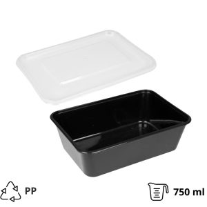 Posuda PP 750 ml 170х115х55 mm crna za poklopcem, 50 kom (komplet)