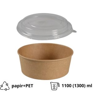 Posoda papirnata 1100 (1300) ml d=190 mm h=66 mm, kraft, za poklopcem, 50 kom (komplet)