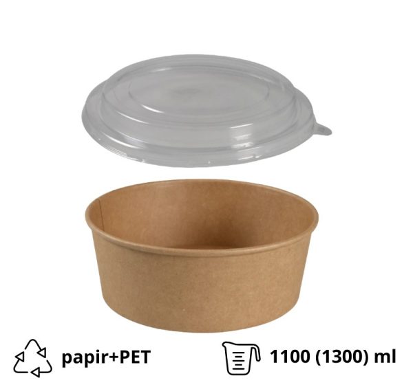Posoda papirnata 1100 (1300) ml d=190 mm h=66 mm, kraft, za poklopcem, 50 kom (komplet)
