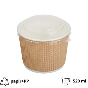 Papirnata posuda Tambien ECO 520 ml d=110 mm h=84,5 mm valoviti kraft, točkasta, za poklopcem, 50 kom (komplet)