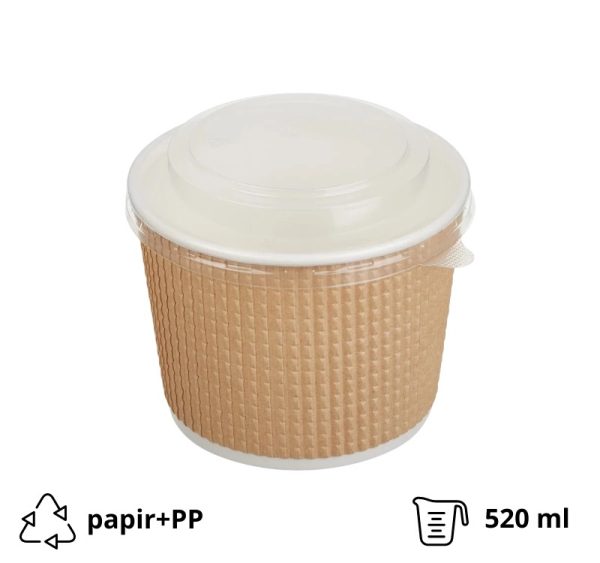 Papirnata posuda Tambien ECO 520 ml d=110 mm h=84,5 mm valoviti kraft, točkasta, za poklopcem, 50 kom (komplet)