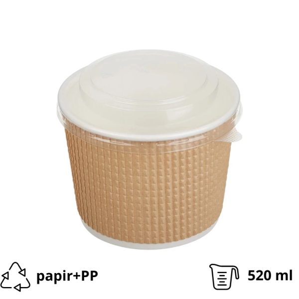 Papirnata posuda Tambien ECO 520 ml d=110 mm h=84,5 mm valoviti kraft, točkasta, za poklopcem, 50 kom (komplet)