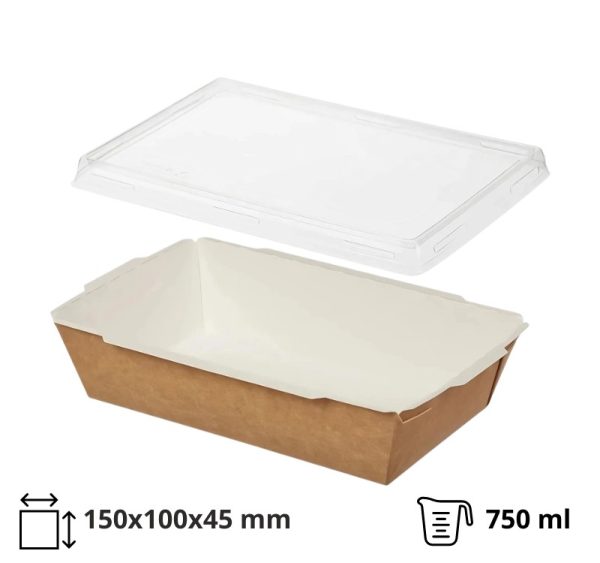 Papirnata posuda 750 ml 150х100х45 mm kraft za poklopcem, 50 kom (komplet)