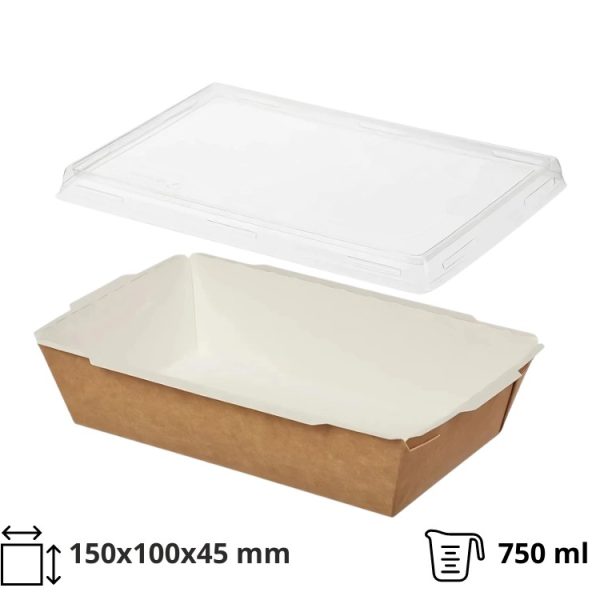 Papirnata posuda 750 ml 150х100х45 mm kraft za poklopcem, 50 kom (komplet)