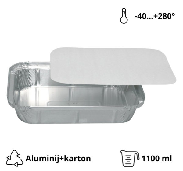 Alu posuda 1100 ml za poklopcem 227x174x42 mm, 100 kom (komplet)
