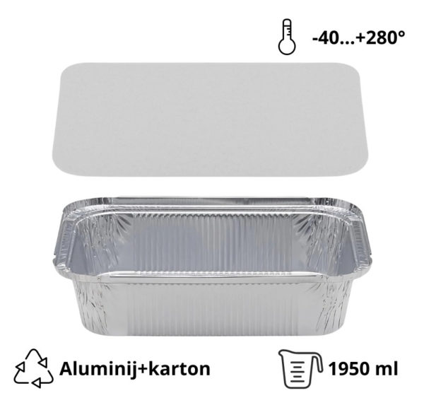 Alu posuda za poklopcem 1950 ml 260x190x56 mm, 100 kom (komplet)