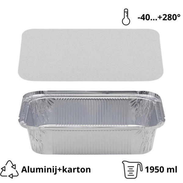 Alu posuda za poklopcem 1950 ml 260x190x56 mm, 100 kom (komplet)