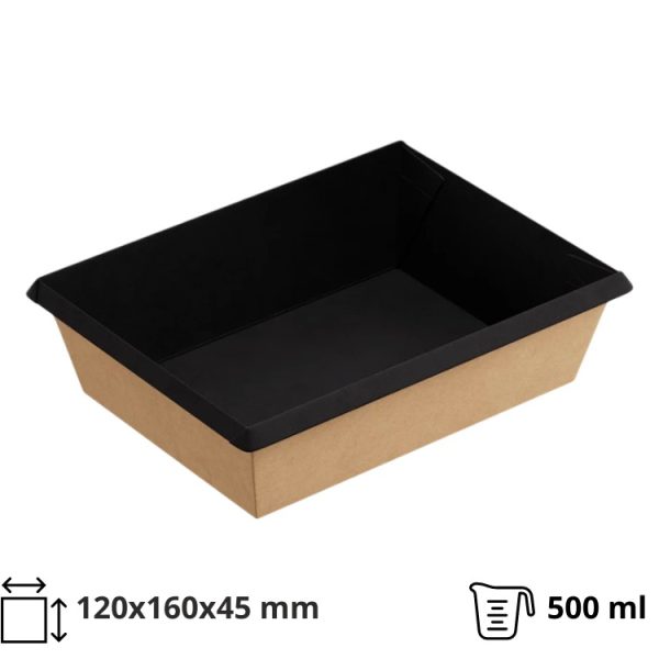 Papirnata posuda OneClick 500 ml,120х160×45 mm, kraft/crna, bez poklopca 50 kom