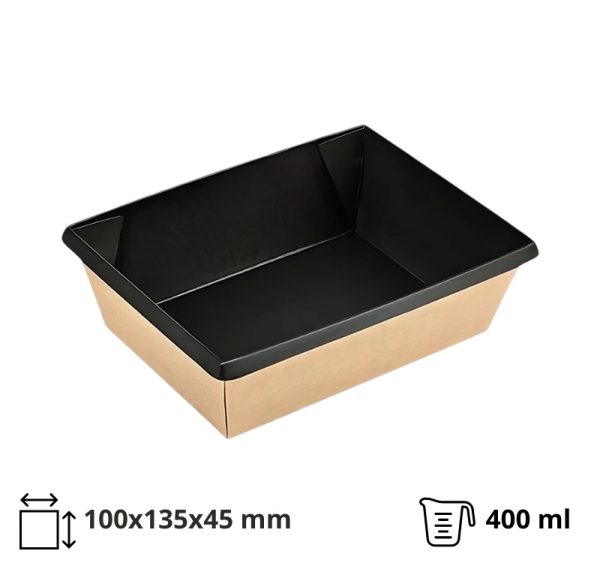Papirnata posuda OneClick 400 ml, 100х135x45mm, kraft/crna, bez poklopca 50 kom