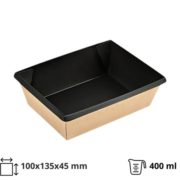 Papirnata posuda OneClick 400 ml, 100х135x45mm, kraft/crna, bez poklopca 50 kom