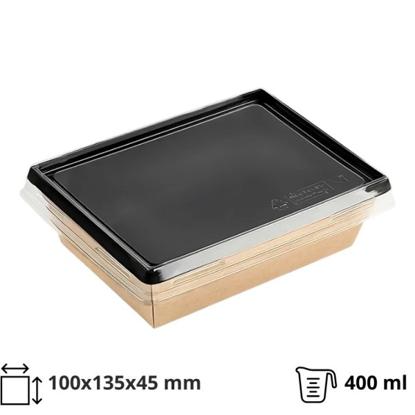 Papirnata posuda OneClick 400 ml, crna, 100x135x45 mm s pokrovom (komplet)