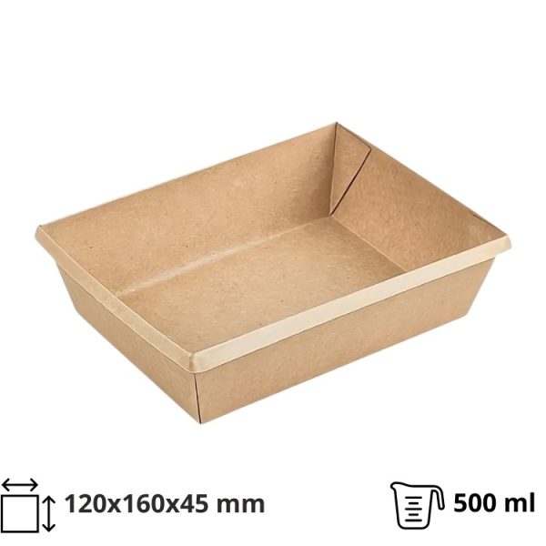 Papirnata posuda OneClick 500 ml, 120х160×45 mm, kraft/kraft, bez poklopca 50 kom