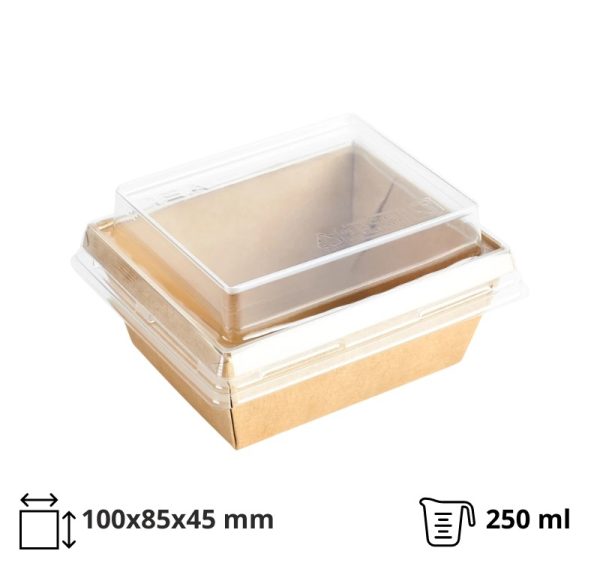 Papirnata posuda OneClick dno, 100x85x45 mm, 250 ml, craft za poklopcem (komplet)