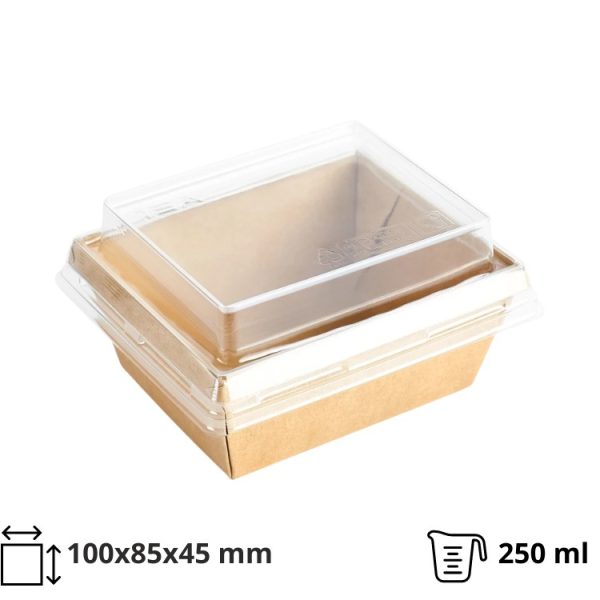 Papirnata posuda OneClick dno, 100x85x45 mm, 250 ml, craft za poklopcem (komplet)