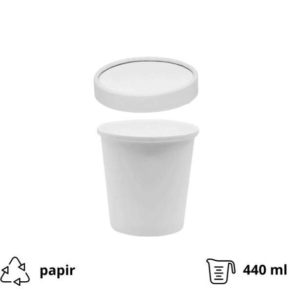 Papirnata posuda BioBox za poklopcem 440 ml d=98 mm h=99 mm bijela (komplet)