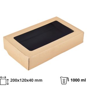Papirnata posuda s prozorom OneBox 1000 ml 200x120x40 mm crna 25 kom