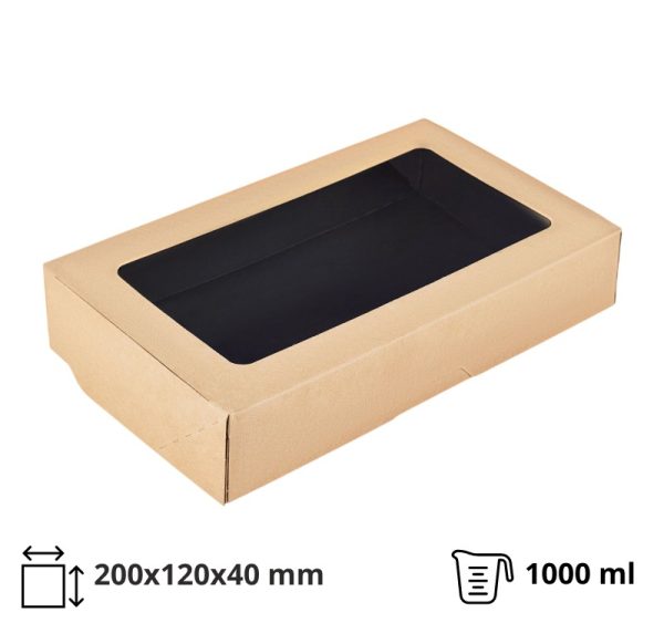 Papirnata posuda s prozorom OneBox 1000 ml 200x120x40 mm crna 25 kom